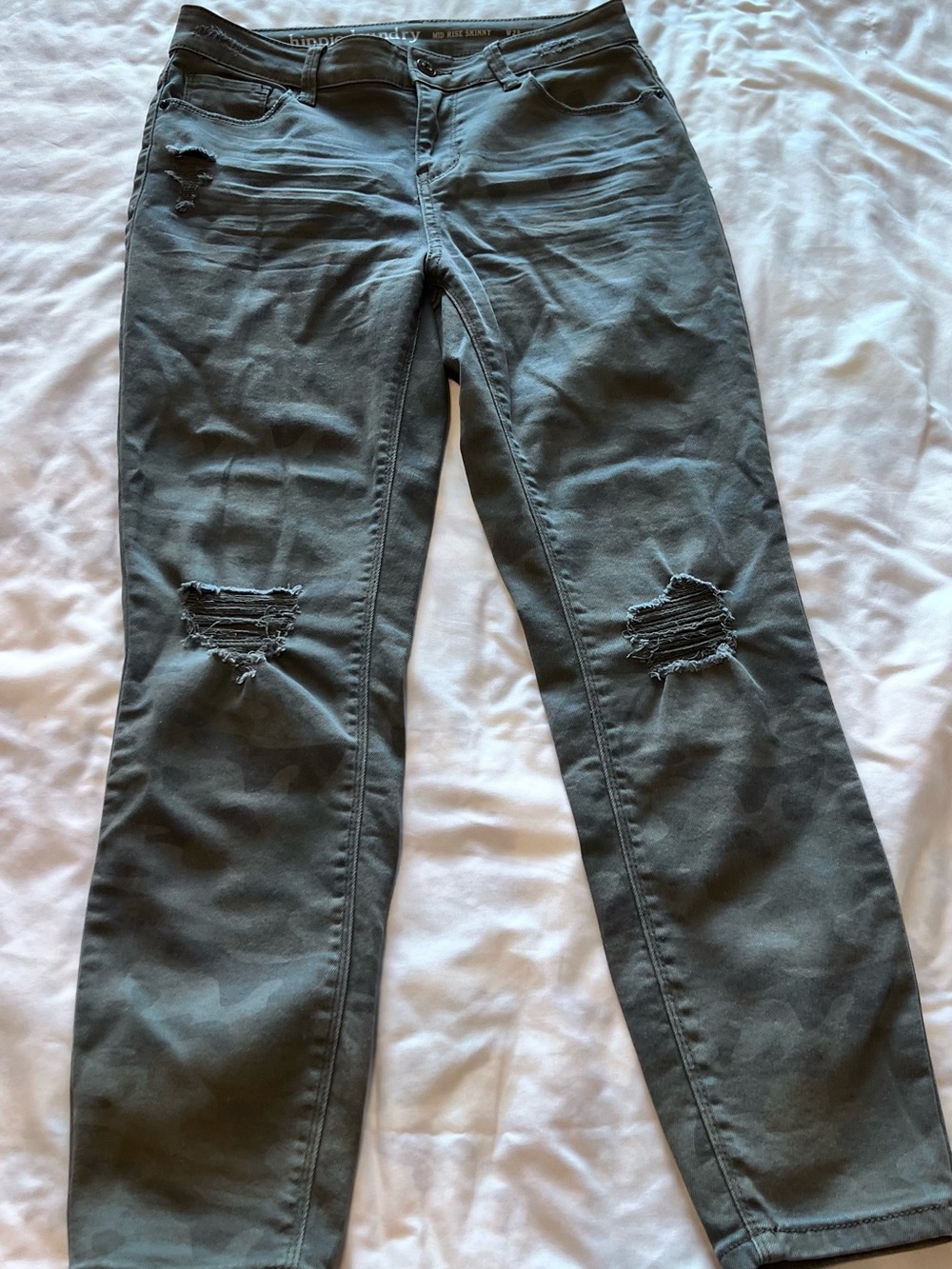 hippie laundry Olive Green Straight Leg Distressed Jeans